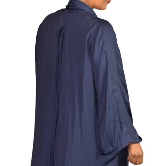 Mable Blazer Dress Blue Navy Satin Silky Oversized Side Slits Baggy Size Medium - Picture 5 of 16